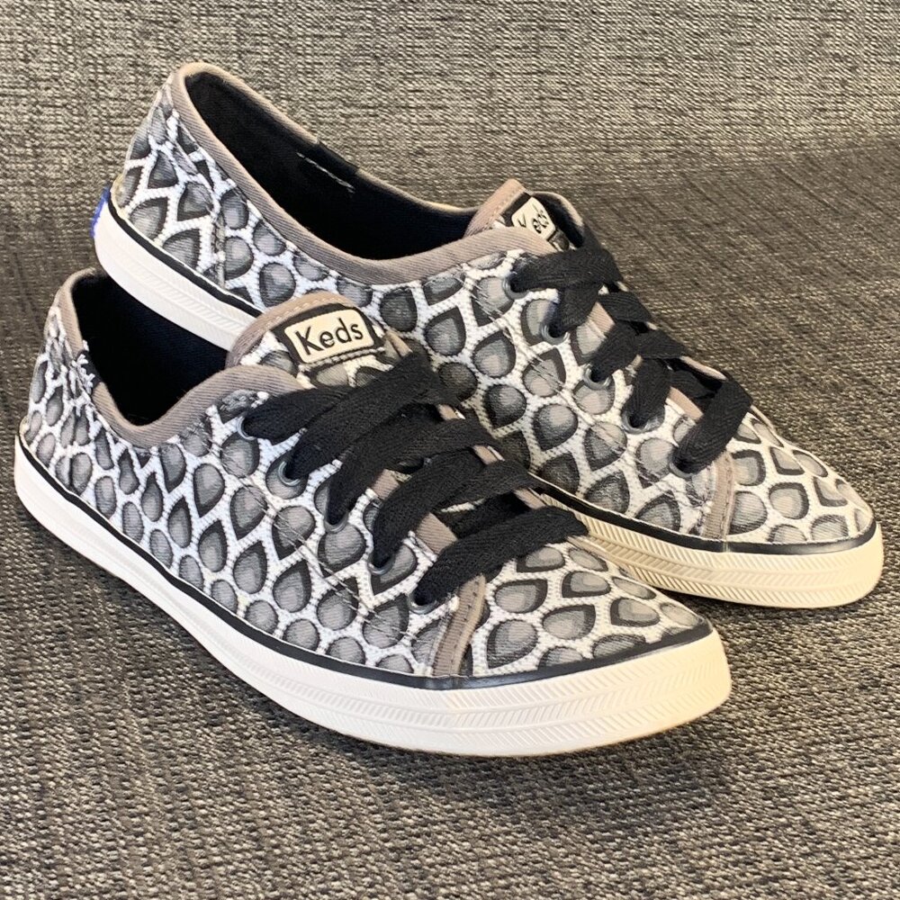 Keds Canvas Geometric Print Sneakers - Womens Size 7 - gray black lace up shoes